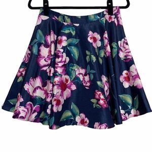 City Studio Navy Blue Pink Floral Skater Skirt